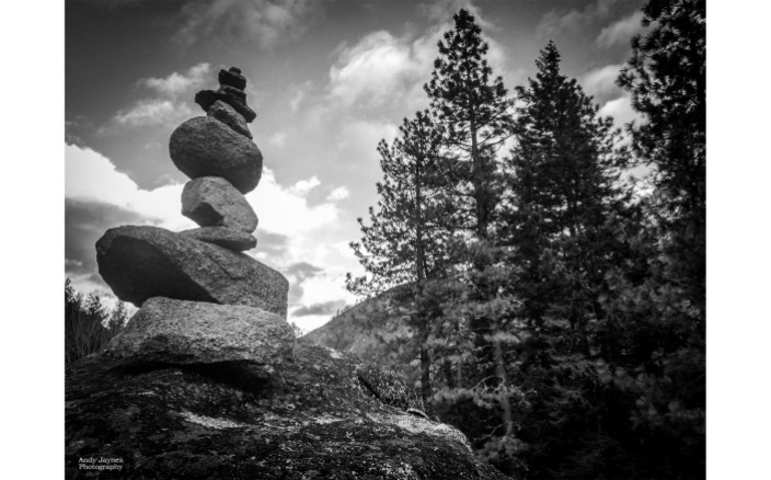 Cairn and Trees in Black and White - 2017