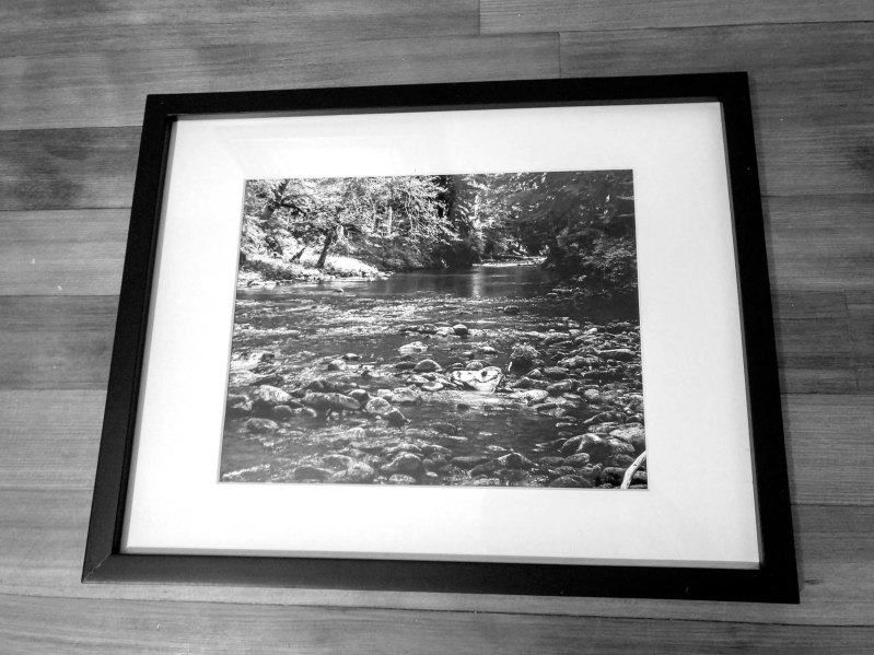 Sol Duc River, black & white, 8x10 print, white matte, black frame - 2016 - $75